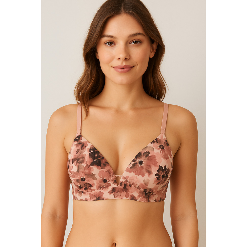 Vince Camuto Mauve Pink Floral Full Coverage Wire Free Bra Womans Size 34C